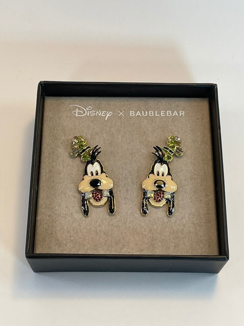 NIB Disney x BaubleBar Goofy Statement Stud Earrings Crystal Enamel